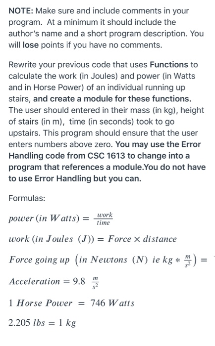 Using python creating modules:work and power This is a previous code using