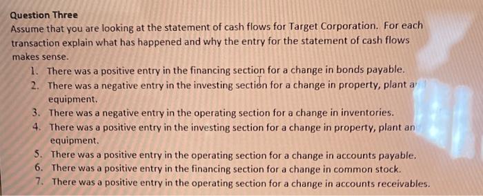  Question Three Assume that you are looking at the statement of