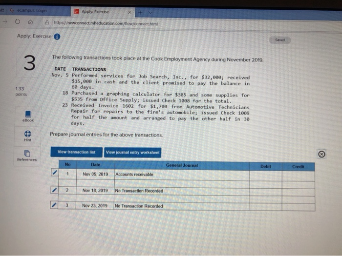  Apply Exercise https Apply. Exercise Saved The following transactions took place