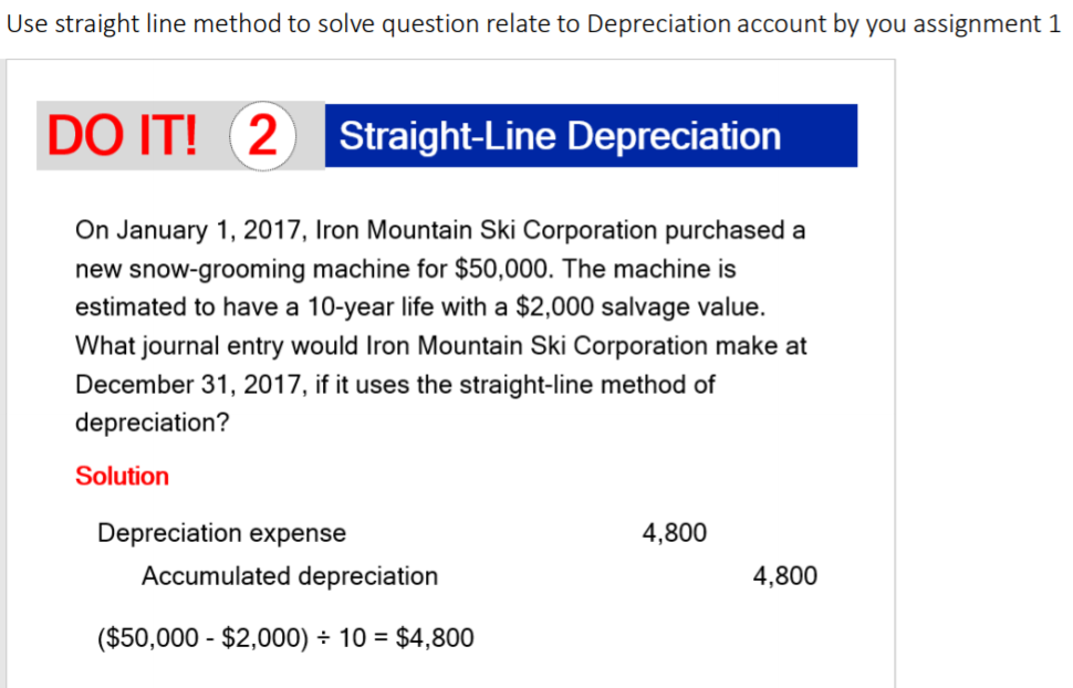 ACCT/BUS 222 Use straight line method to solve question relate to