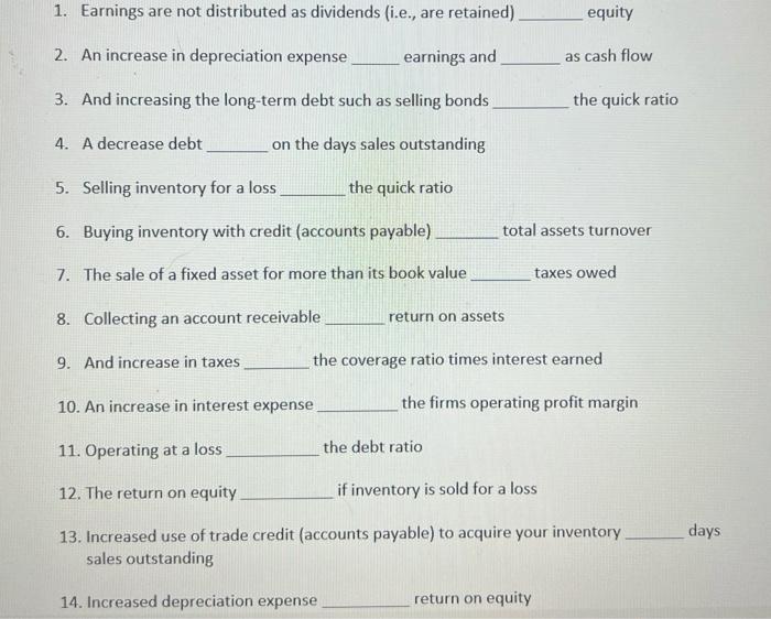 Answer with- Decrease, Increase or Does not affect. 1. Earnings are not