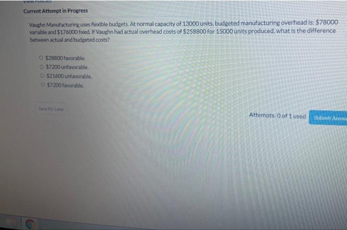  VIEWS Current Attempt in Progress Vaughn Manufacturing uses flexible budgets. At