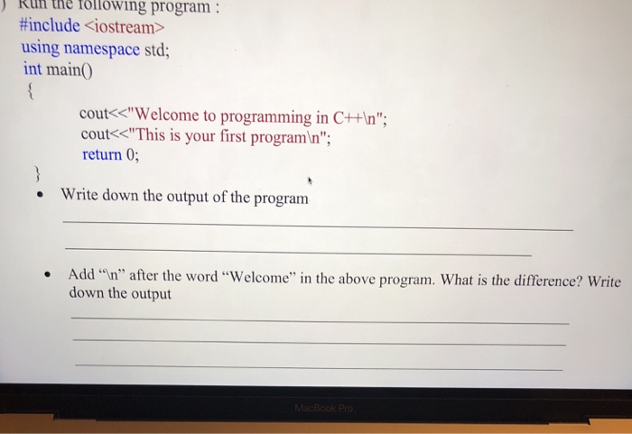  ) Kn the following program include using namespace std; int main