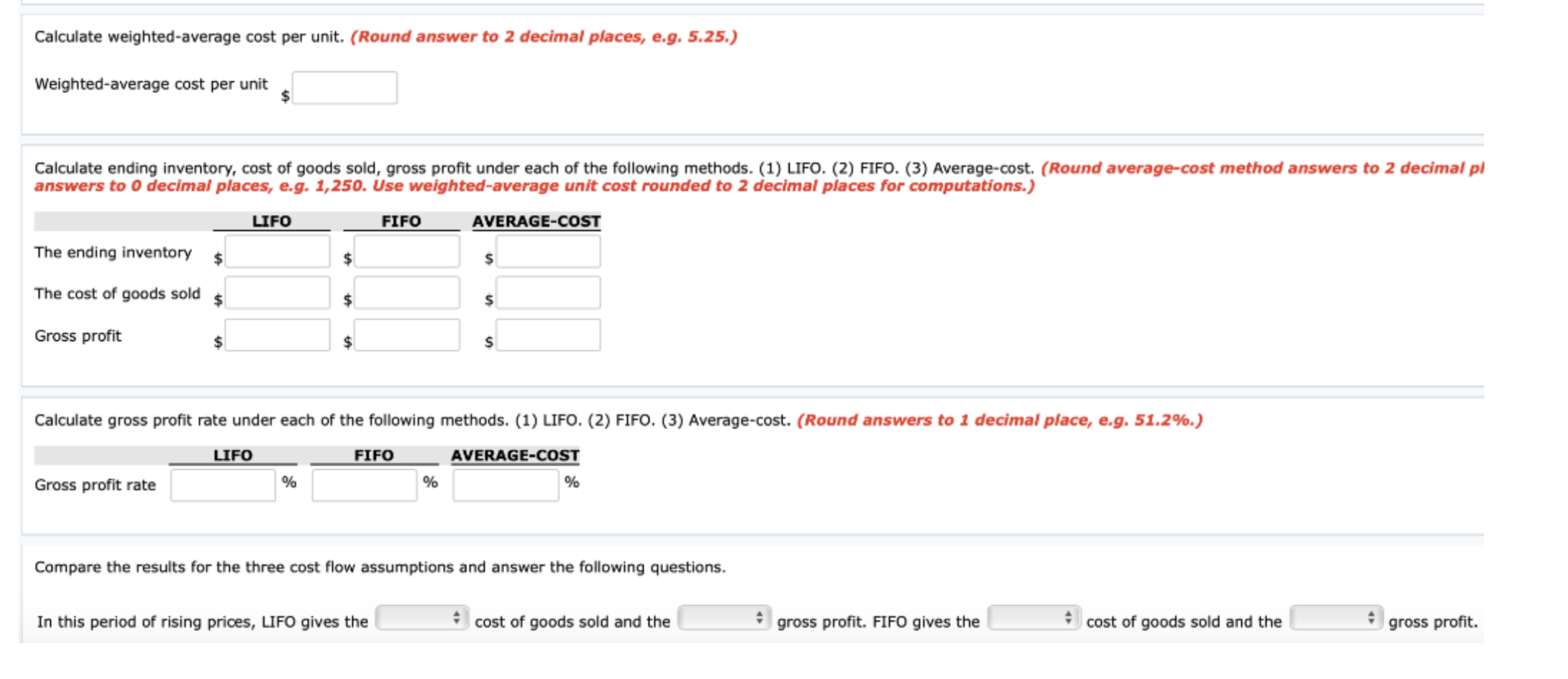 Calculate weighted-average cost per unit. (Round answer to 2 decimal places,