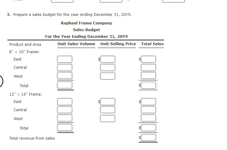 sales data were reported for the year: 8" x 10" Unit Sales