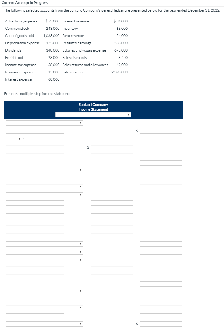 Current Attempt in Progress The following selected accounts from the Sunland