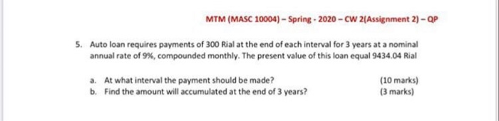  MTM (MASC 10004) - Spring - 2020 - CW 2(Assignment 2)