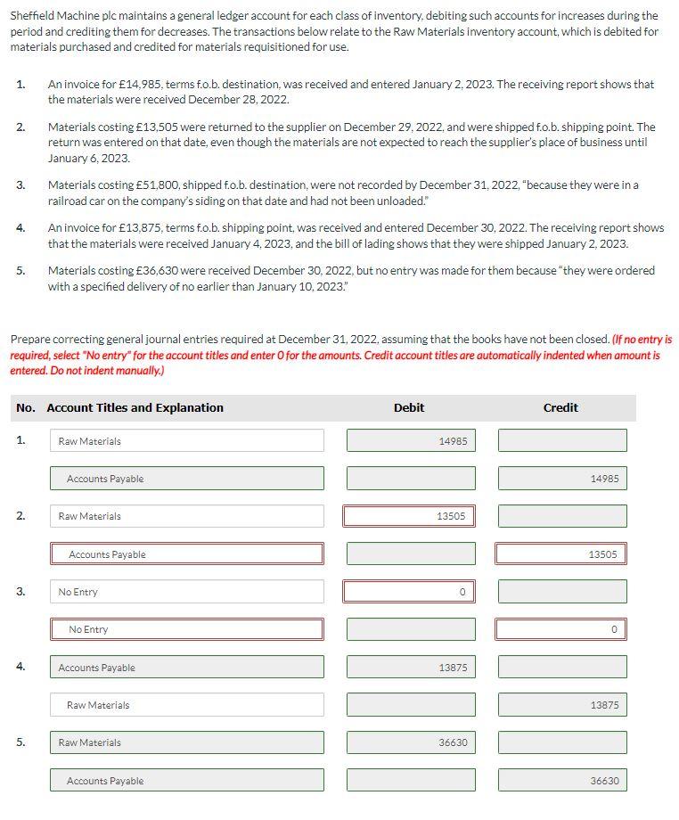  Sheffield Machine plc maintains a general ledger account for each class