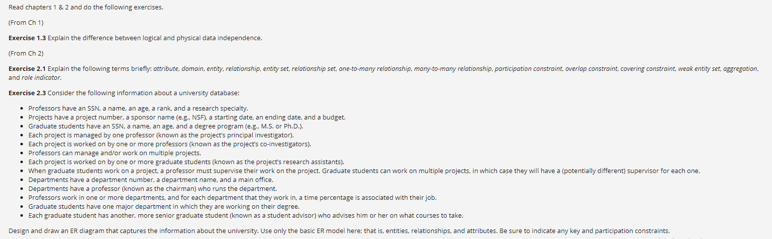 Read chapters 1 & 2 and do the following exercises. (From