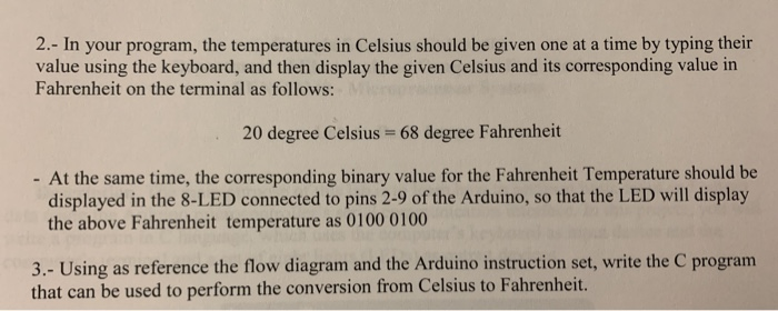 Arduino C language program that uses the following formula to convert a