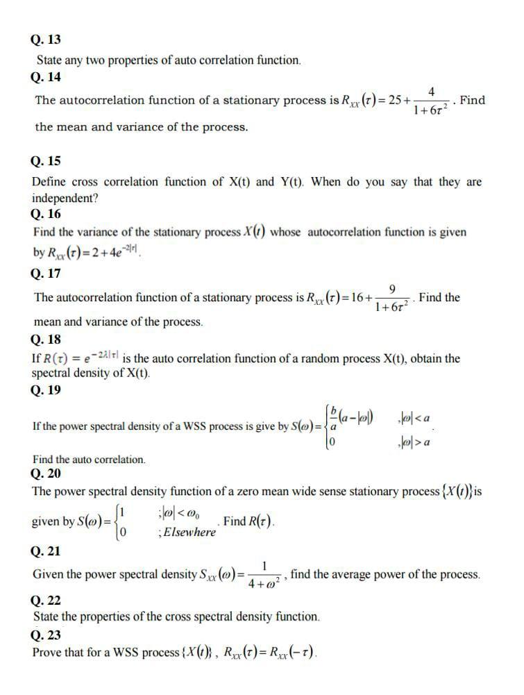 Q. 13 State any two properties of auto correlation function, Q.