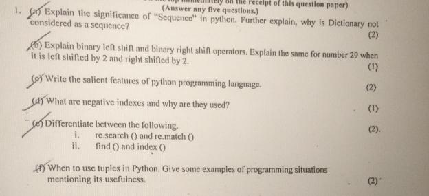  (Answer any five questlons.) considered as a sequence? not (b) Explain