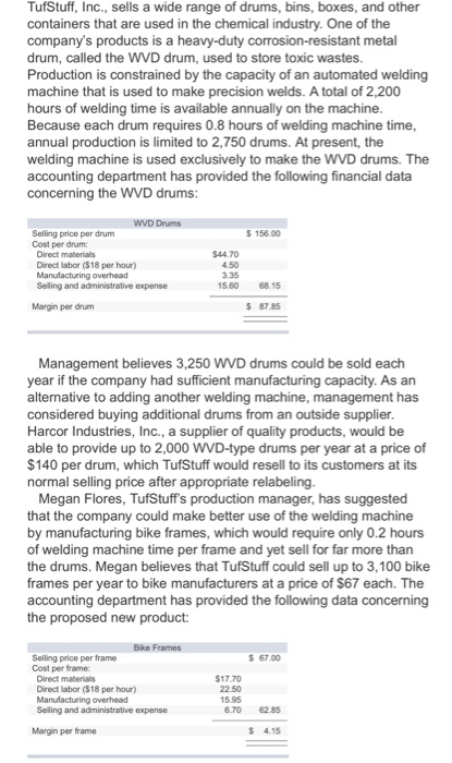  Having issues with this problem TufStuff, Inc., sells a wide range