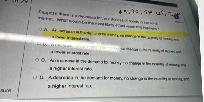  Suppose there is a decrease in the riskiness of bonds in