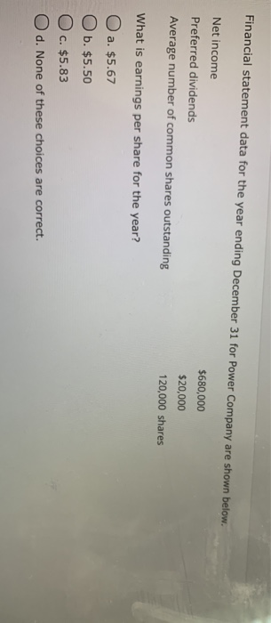  Financial statement data for the year ending December 31 for Power