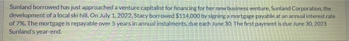 Sunland borrowed has just approached a venture capitalist for financing for