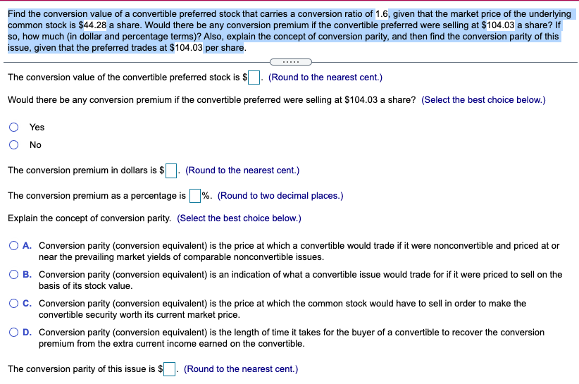  Find the conversion value of a convertible preferred stock that carries