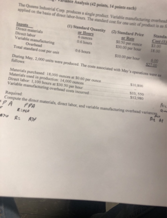  Pance Analysis (42 points,14 points each) Industrial Corp prodaces a single