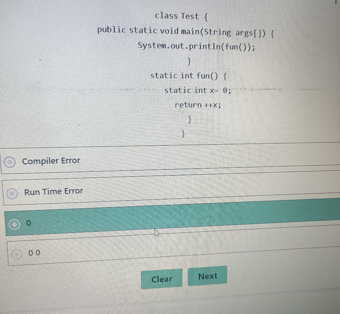  class Test \{ public static void main(String args []) \{ System.