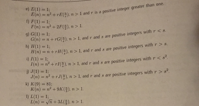 solve the following recurrence equations with exact answers when leasible and answers
