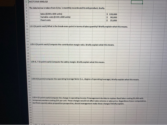 1 ACCT 2310 2059 95 2 3 The data below is