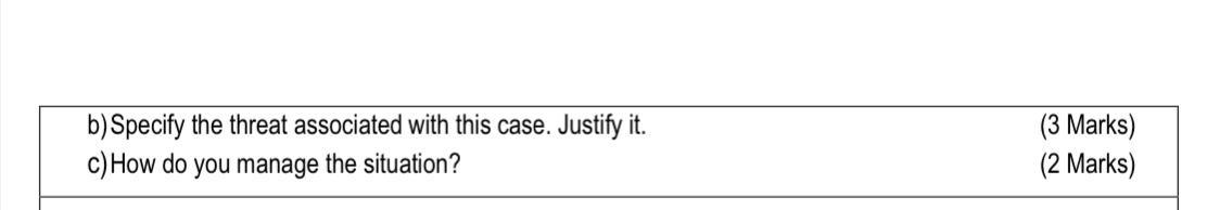 b) Specify the threat associated with this case. Justify it. c)