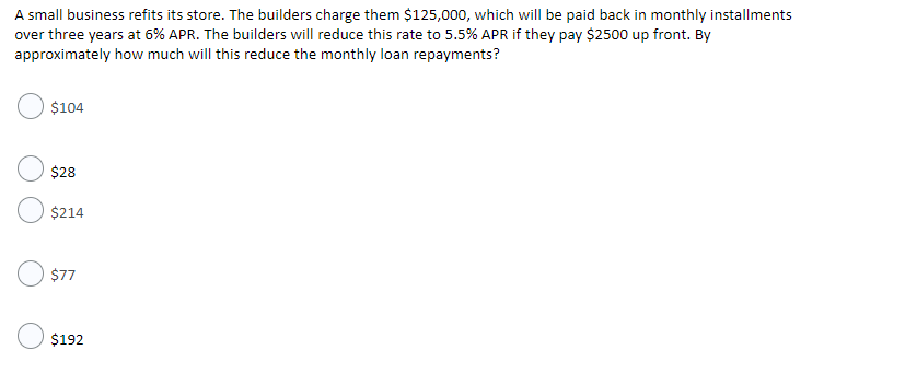 A small business refits its store. The builders charge them $125,000,