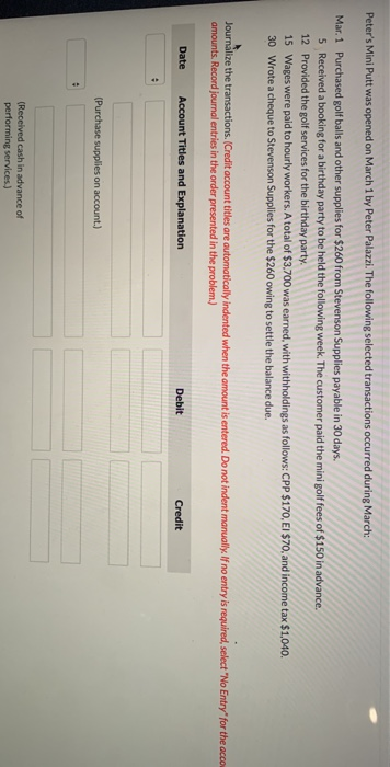 The following selected transactions occurred during March: Mar. 1 Purchased golf balls