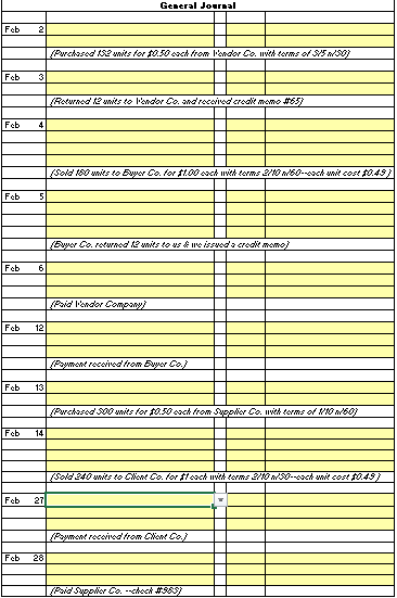 Record Journal entries for Merchandiser Co. using the perpetual method. Geacral Journal