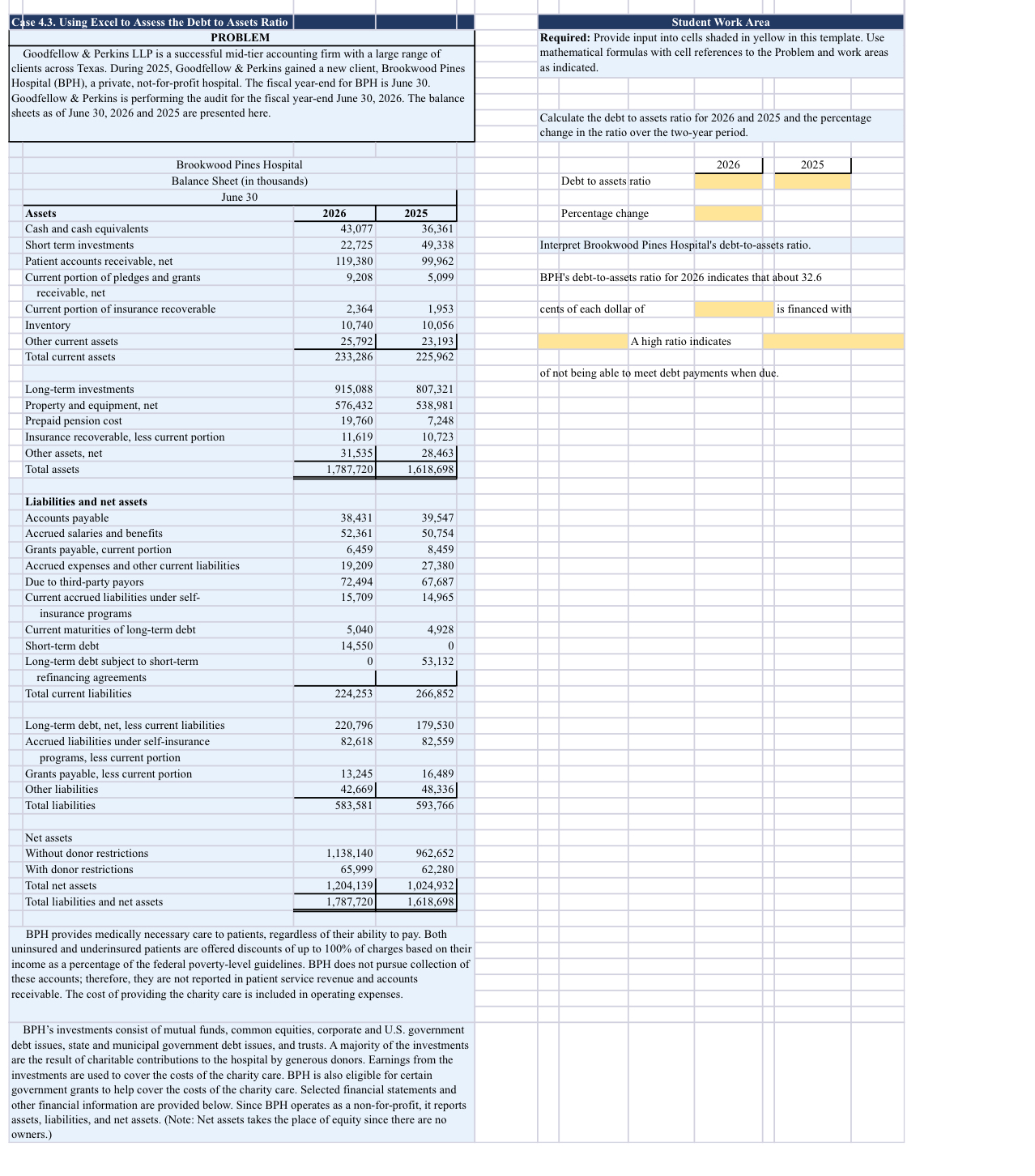  C.4se 4.3. Using Excel to Assess the Debt to Assets Ratio