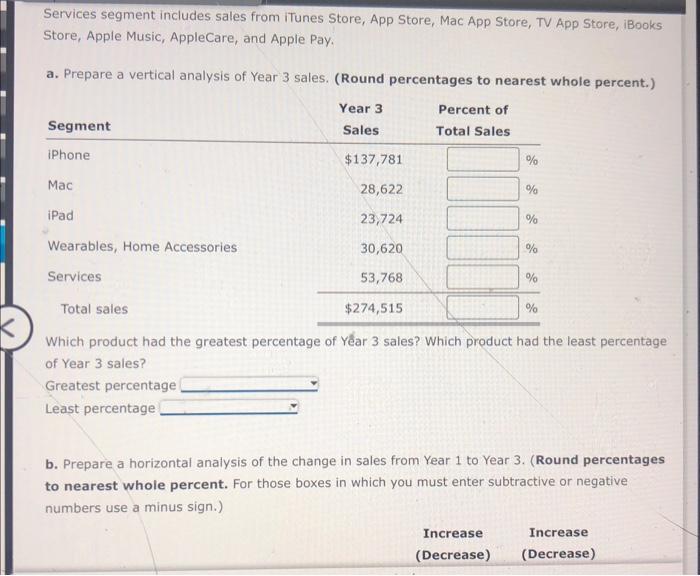 (AAPL) provides sales information for its major product lines for three recent