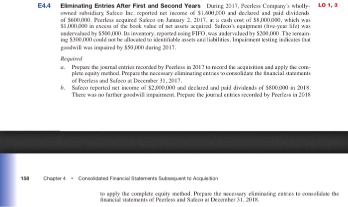  Eliminating Entries After First and Second Years During 2017, Peerless Company's