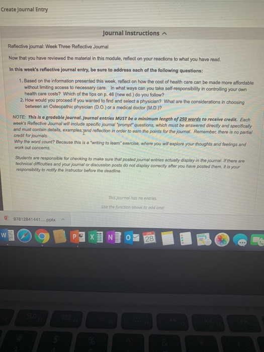  Create Journal Entry Journal Instructions A Reflective journal: Week Three Reflective