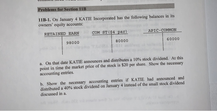  Problems for Section 11B 11B-1. On January 4 KATIE Incorporated has