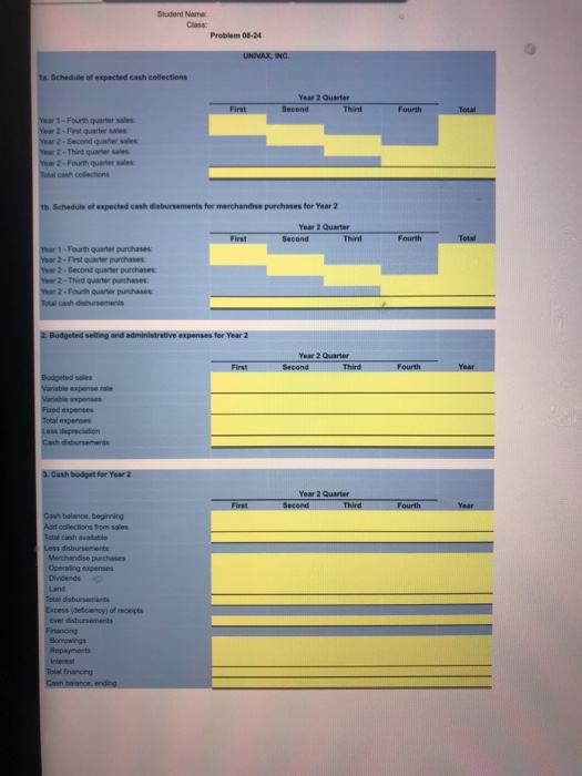 UNIVAX, INC. Budgeted Sales and Merchandise Purchases: Merchandise Purchases Sales Fourth quarter