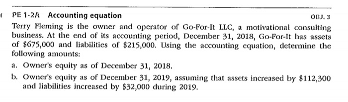  4 PE 1-2A Accounting equation OBJ. 3 Terry Fleming is the