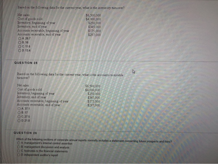  Based on the following data for the current year, what is