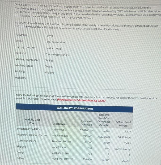  Direct labor or machine hours maynot be the appropriate cost driver