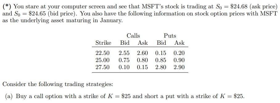  () You stare at your computer screen and see that MSFT's