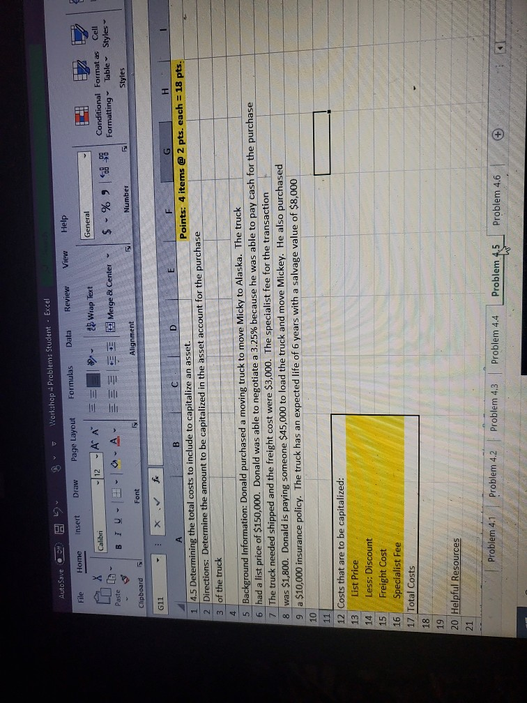  Workshop 4 Problem: Stuclent - Excel AutoSave B B 5 Help