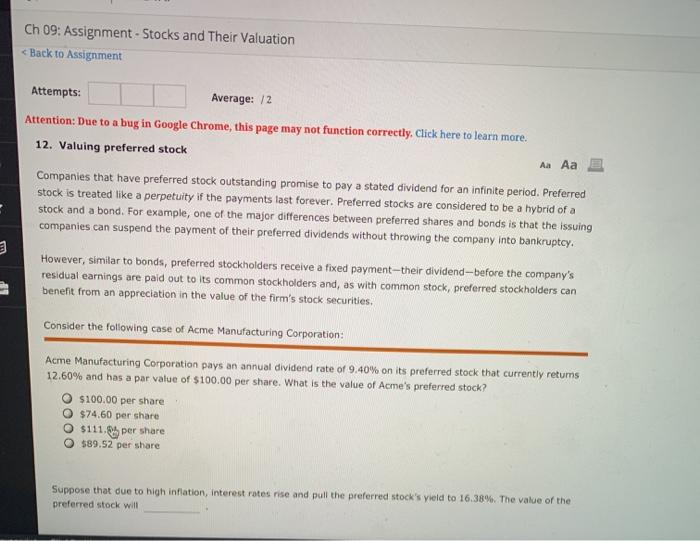  Ch 09: Assignment -Stocks and Their Valuation Back to Assignment Attempts: