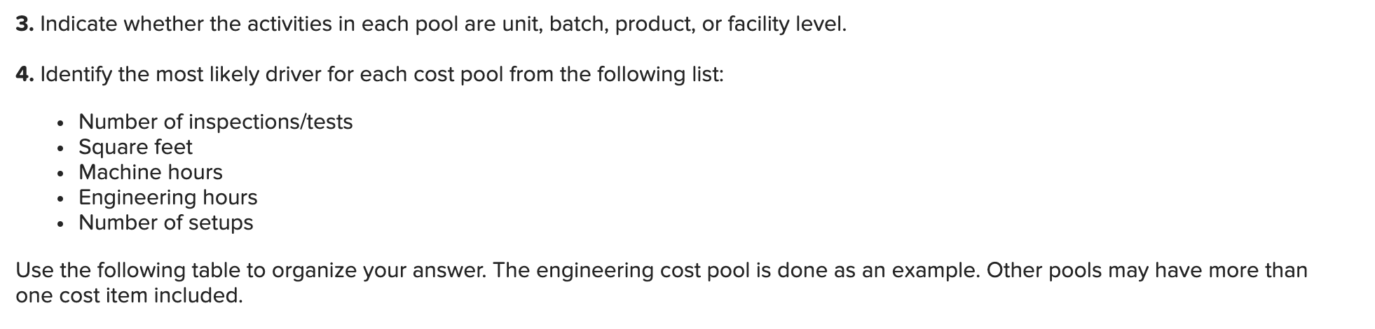 Driver (LO 4-2, 4-3] Name of Budgeted Cost Plant insurance Testing raw