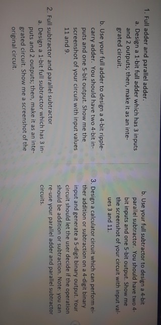  1. Full adder and parallel adder. b. Use your full subtractor