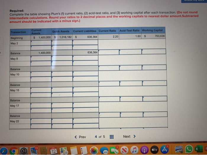 Corporation began the month of May with $1,400,000 of current assets, a