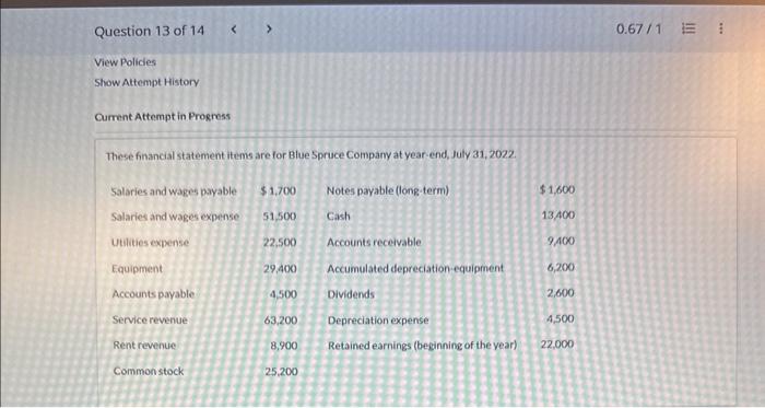  These financial statement items are for Blue Spruce Compary at year-end,