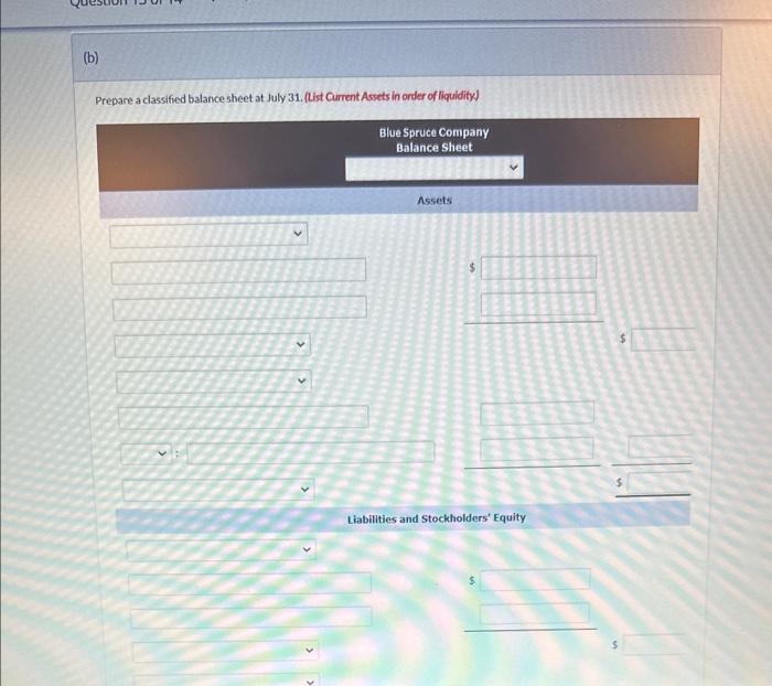 July 31, 2022. (b) Prepare a classified balance sheet at July 31.