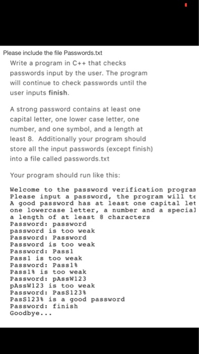  Please include the file Passwords.txt Write a program in C++ that