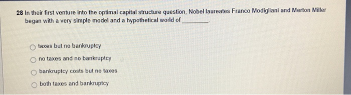  28 In their first venture into the optimal capital structure question,