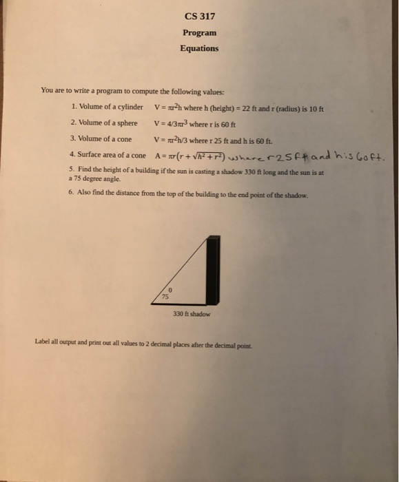 I need help with 2-5! CS 317 Program Equations You are to