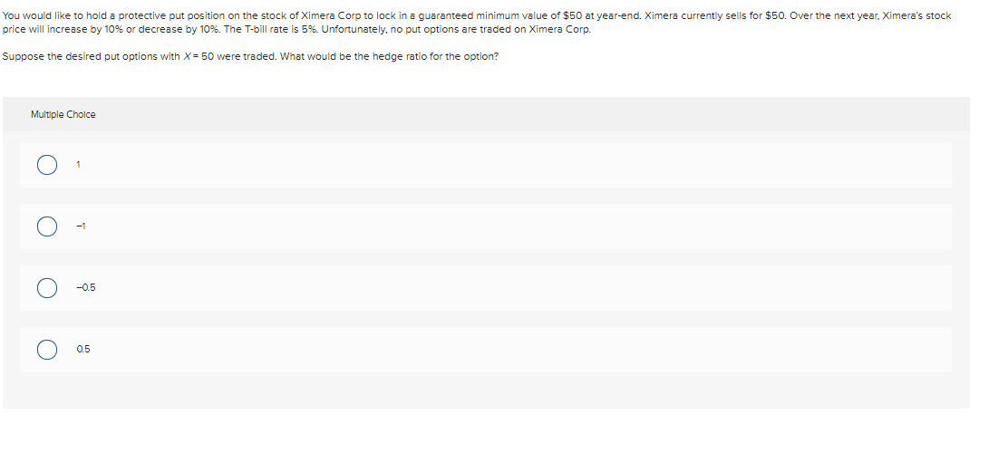  You would like to hold a protective put position on the